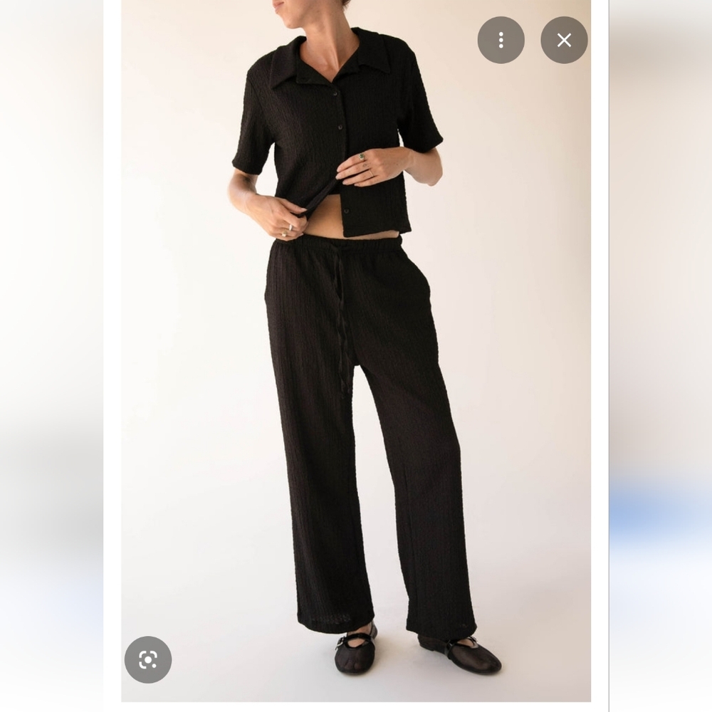 Oak + Fort Black Trousers Drawsting Strsight Leg Size LARGE